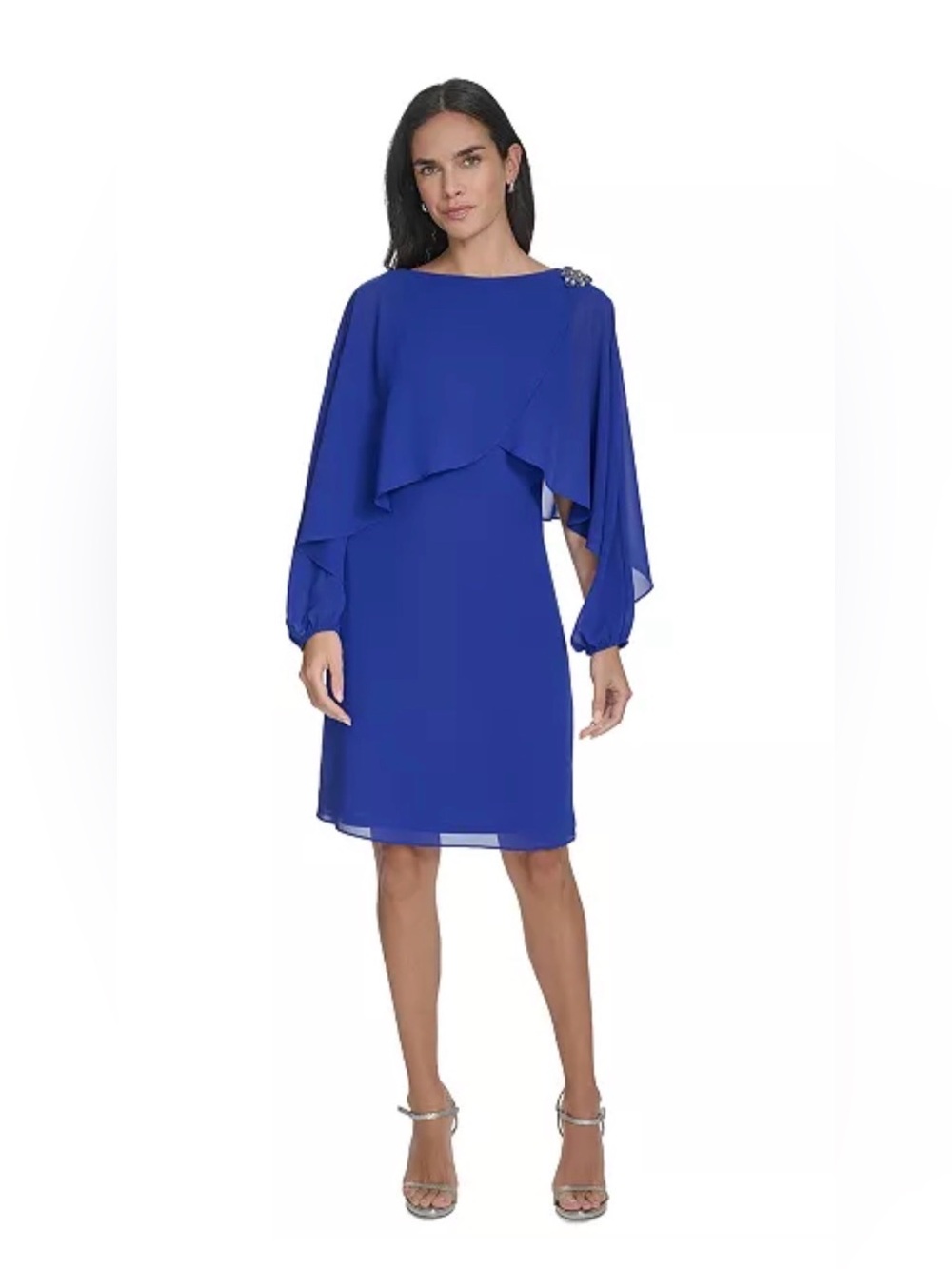Jessica Howard Long Sleeve Cape-Overlay Shift Dress